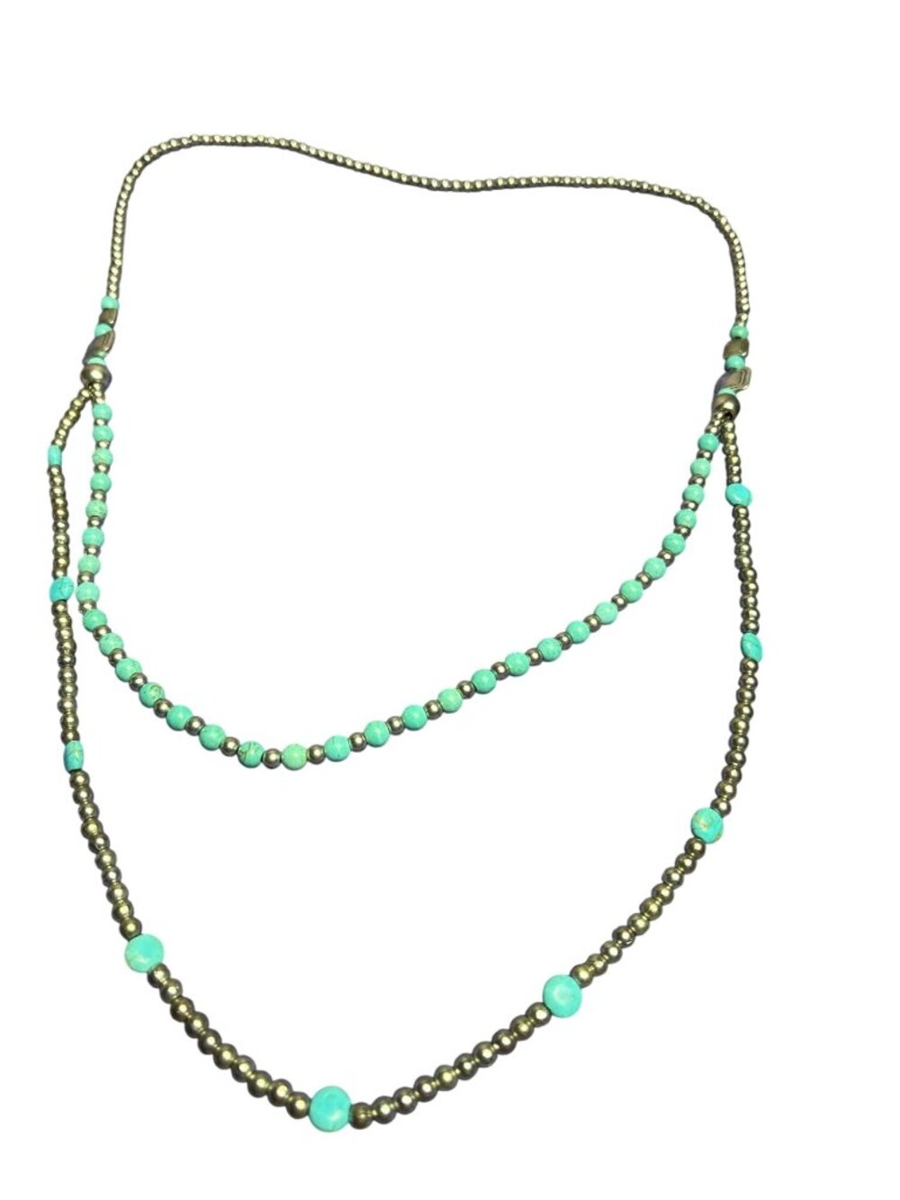 Silvertone Faux Turquoise Beaded 2 Strand Necklace No Clasp